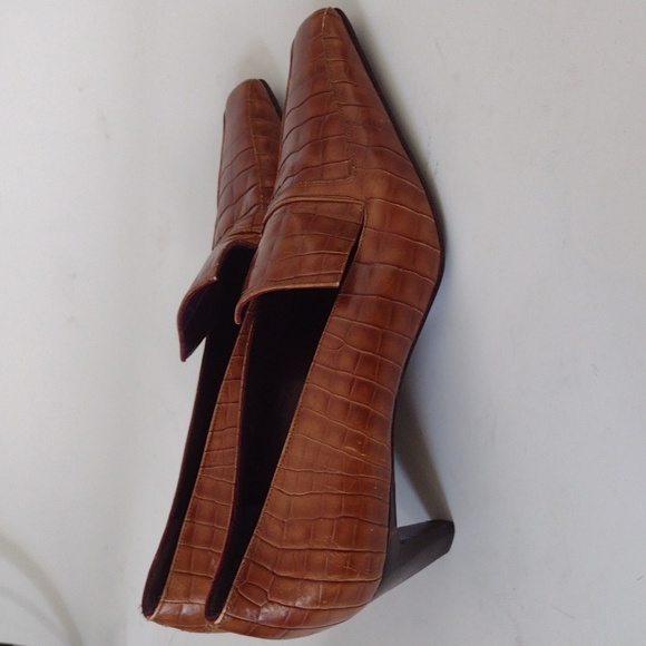 Vera Wang Leather Vintage Crocodile Square Toe Kitten Heels Office EU Size 38 - Picture 14 of 14